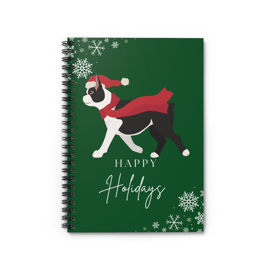 Happy Holidays Boston Terrier College Ruled Spiral Notebook