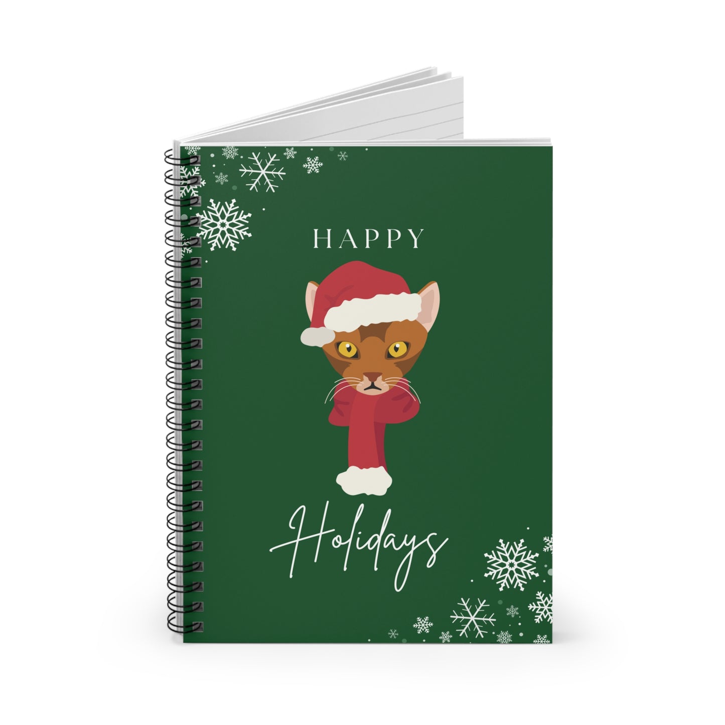 Happy Holidays Abyssinian Cat College Ruled Spiral Notebook