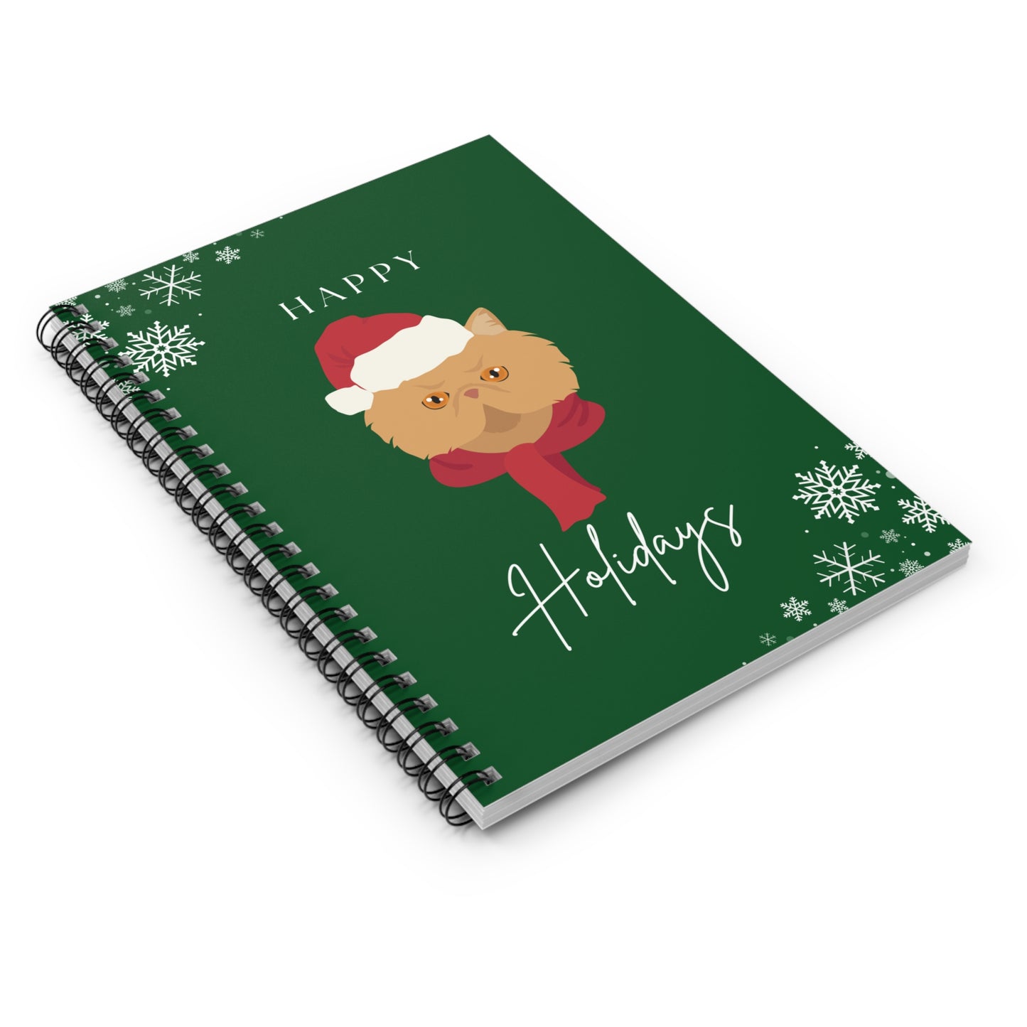 Happy Holidays Persian Cat College Ruled Spiral Notebook