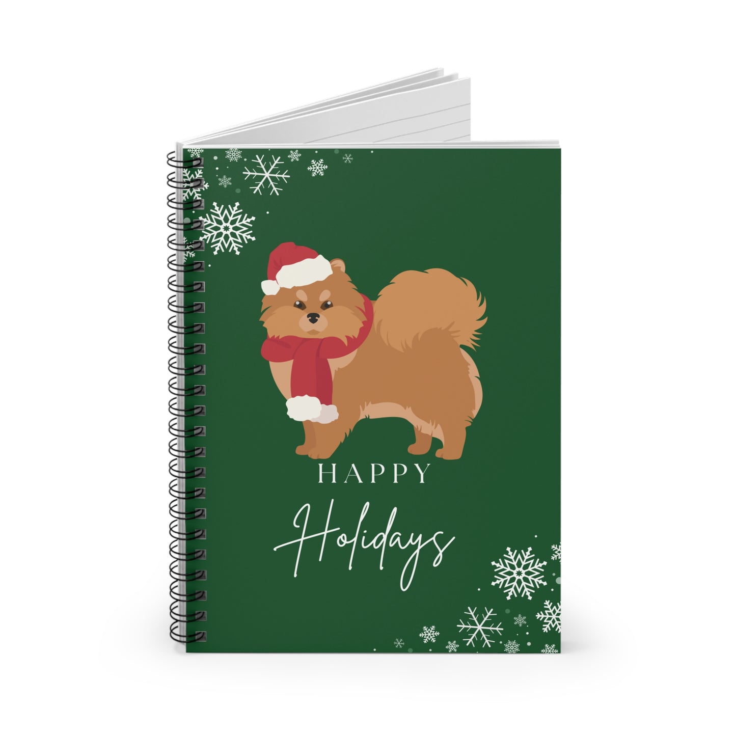 Happy Holidays Pomeranian College Ruled Spiral Notebook