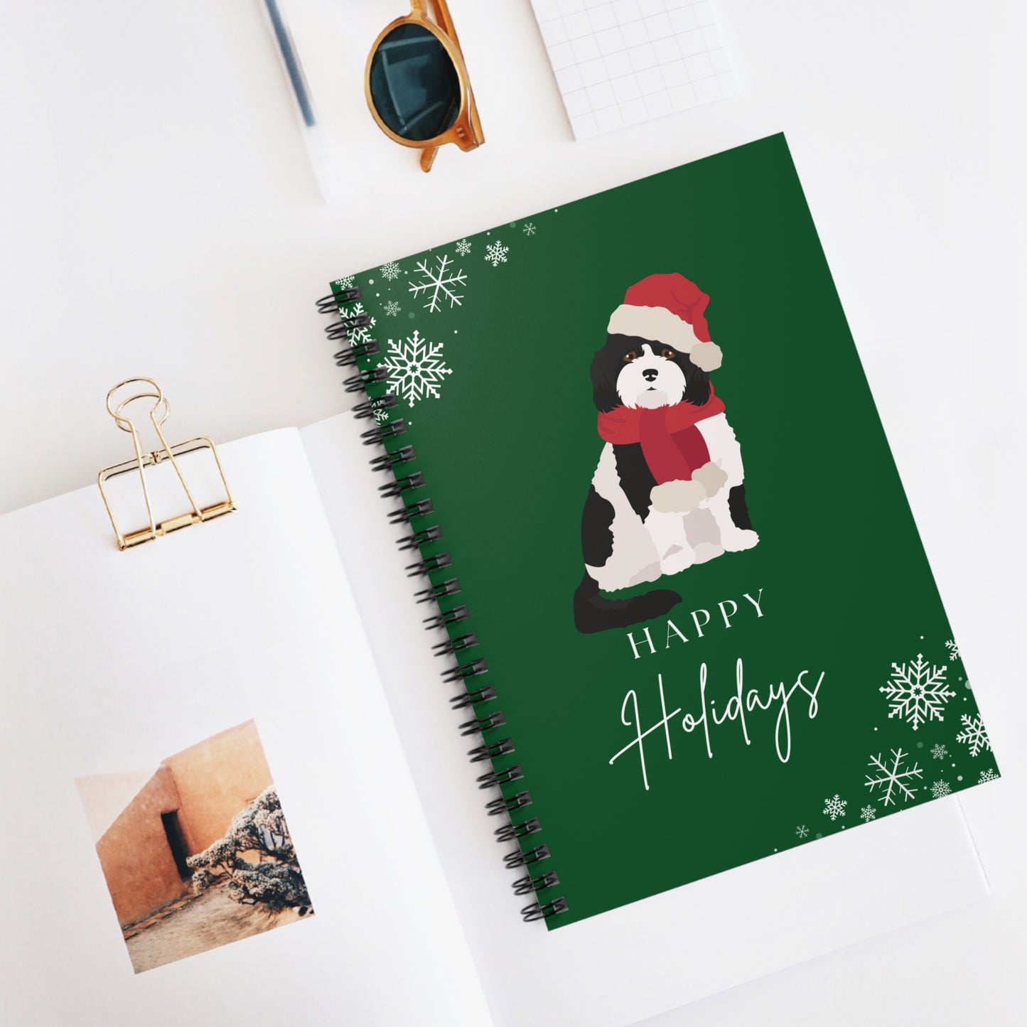 Happy Holidays Poodle Mix College Ruled Spiral Notebook