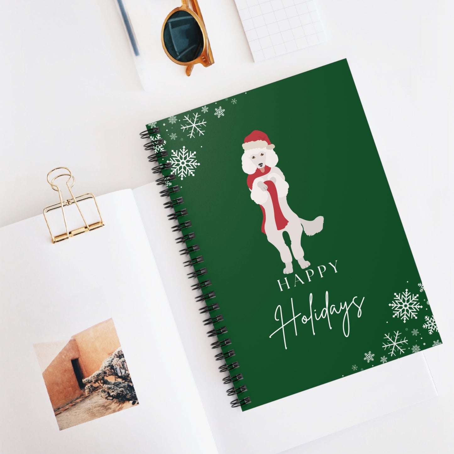 Happy Holidays Poodle College Ruled Spiral Notebook