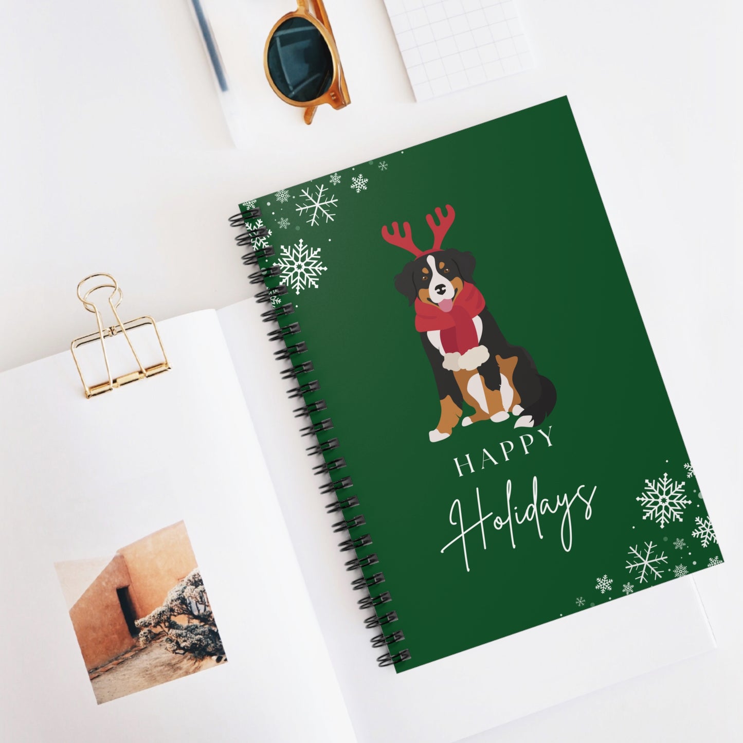 Happy Holidays Bernese Mountain Dog College Ruled Spiral Notebook