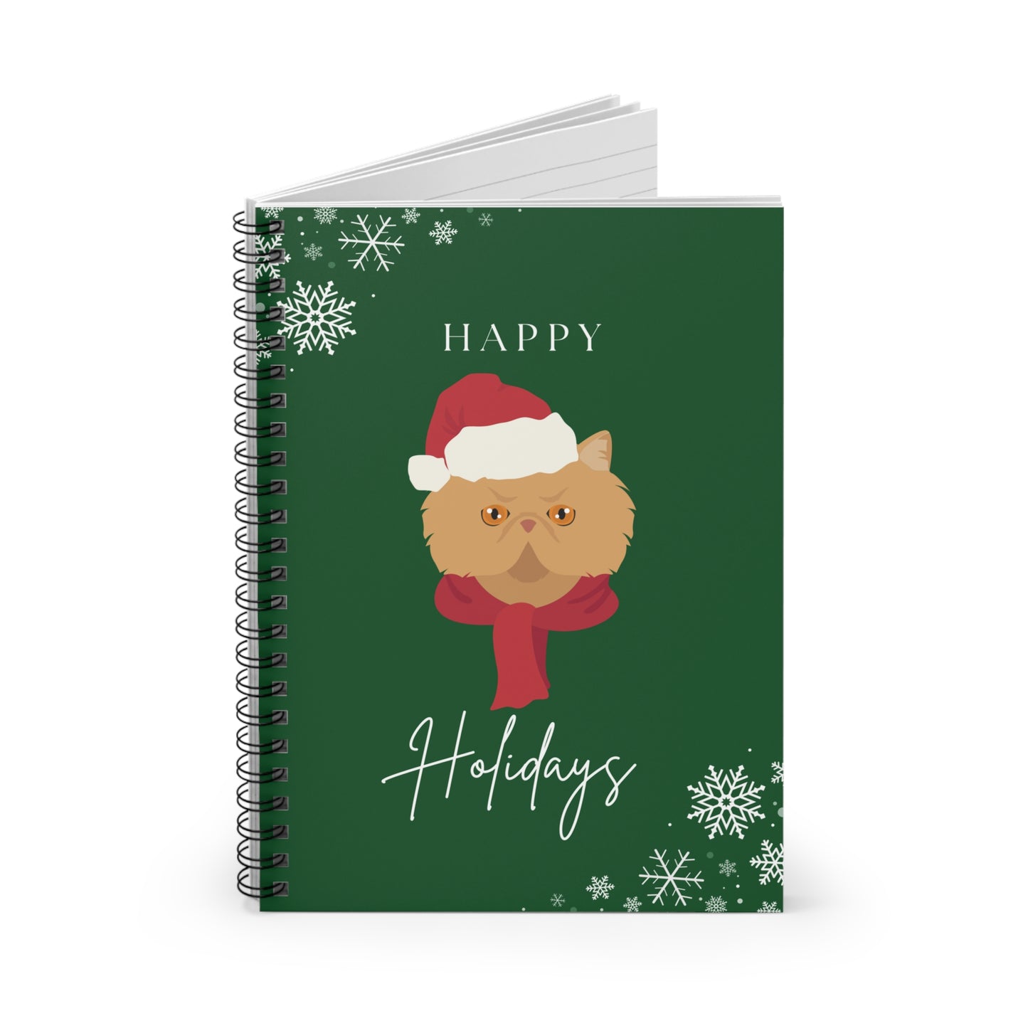 Happy Holidays Persian Cat College Ruled Spiral Notebook