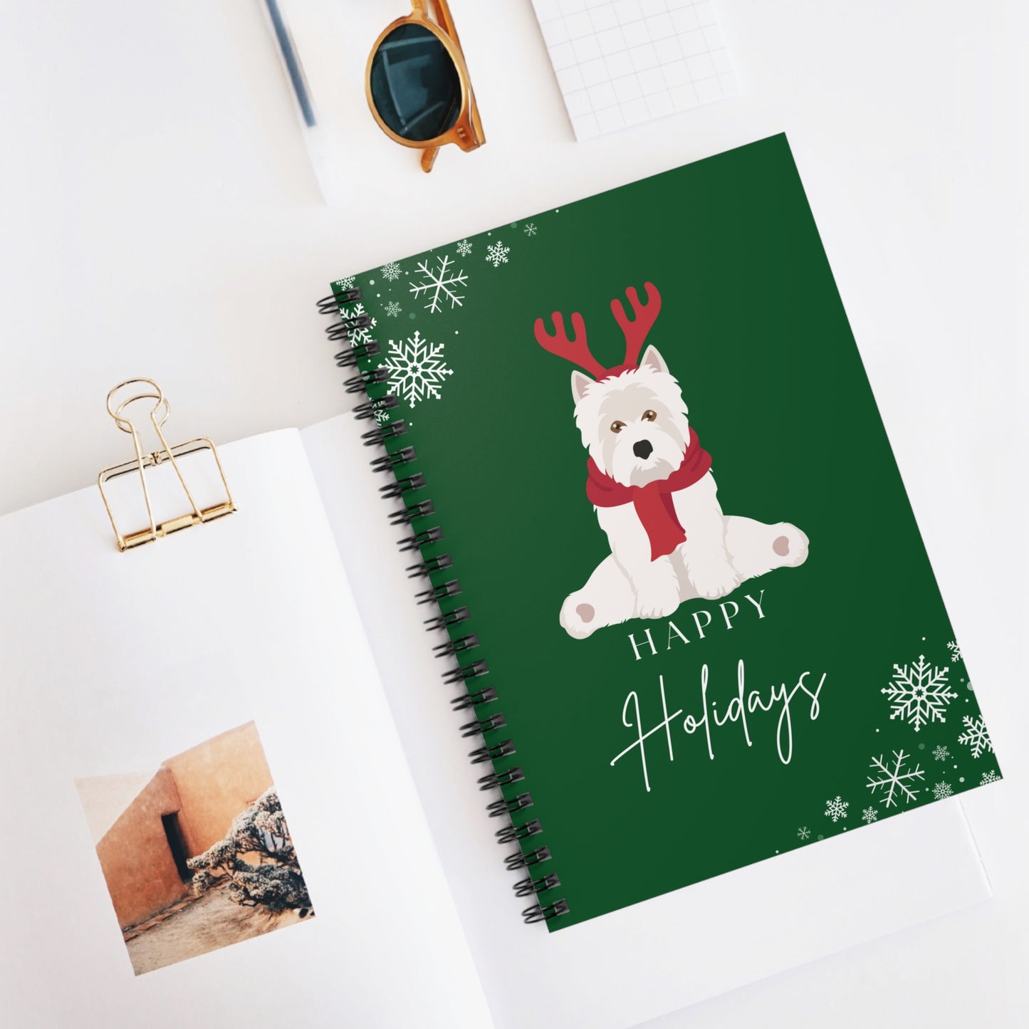 Happy Holidays West Highland White Terrier College Ruled Spiral Notebook