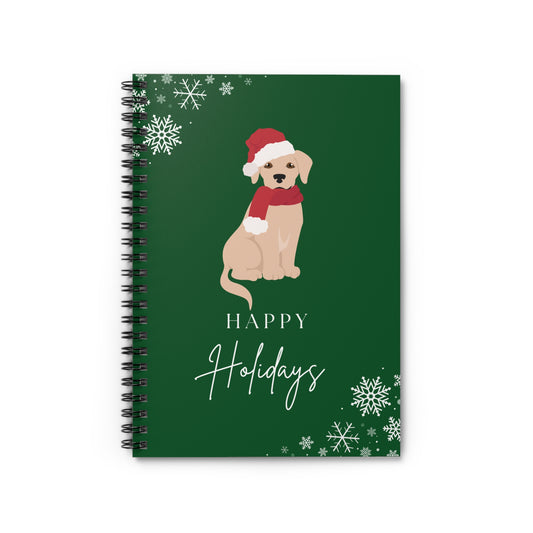 Happy Holidays Yellow Labrador Puppy College Ruled Spiral Notebook