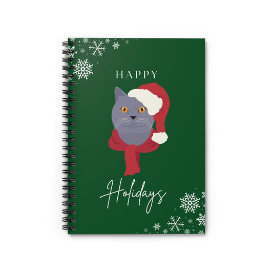 Happy Holidays British Shorthair Cat College Ruled Spiral Notebook