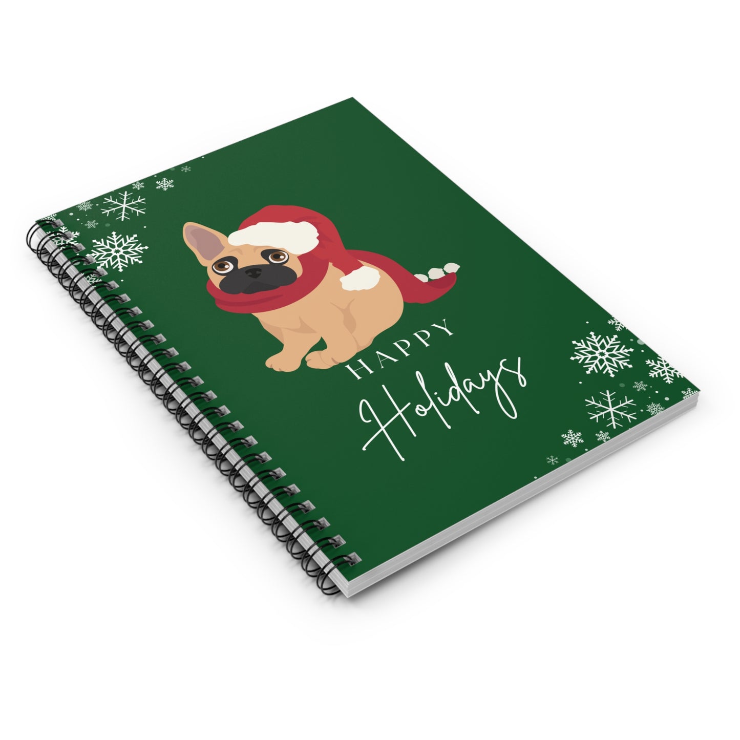 Happy Holidays French Bulldog College Ruled Spiral Notebook