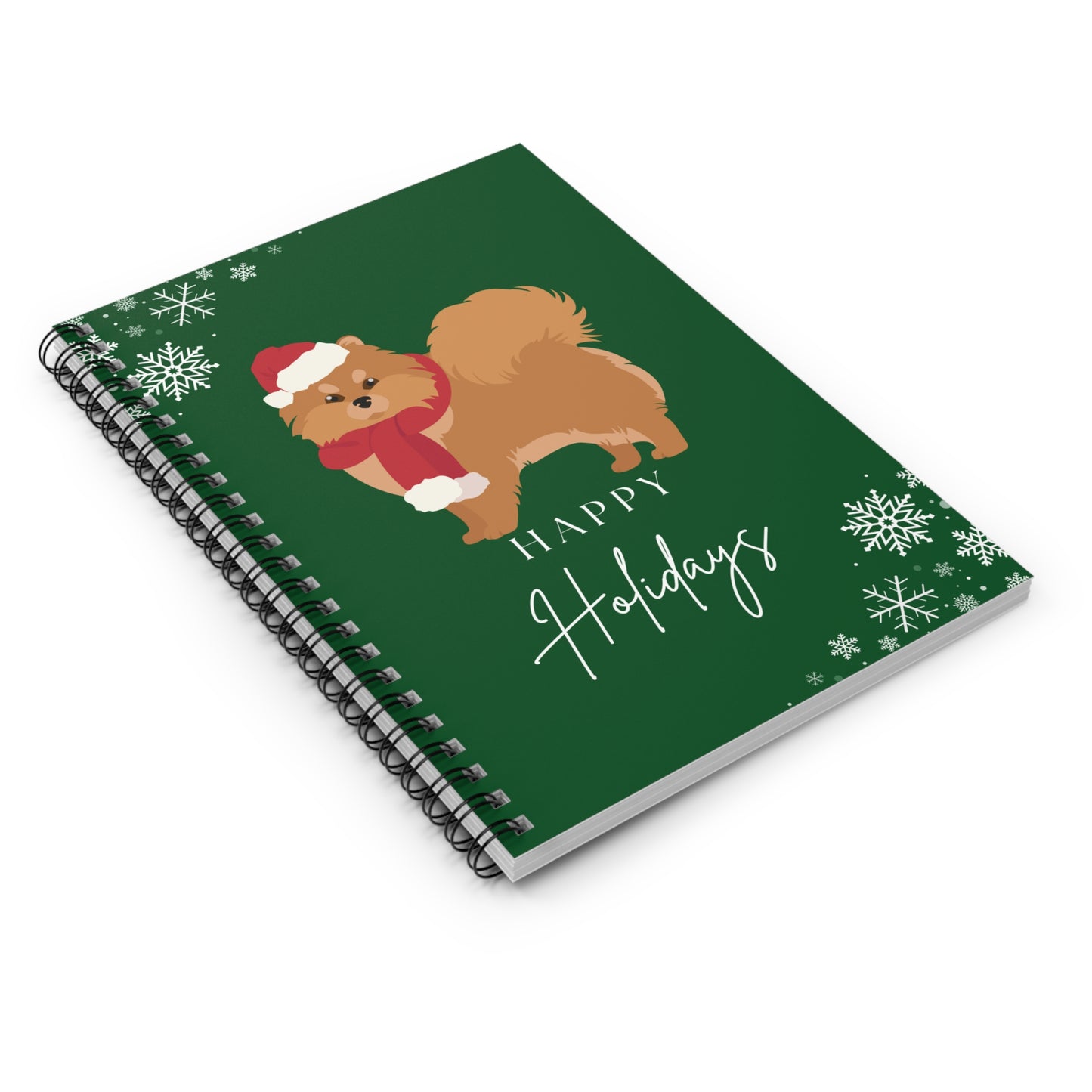 Happy Holidays Pomeranian College Ruled Spiral Notebook