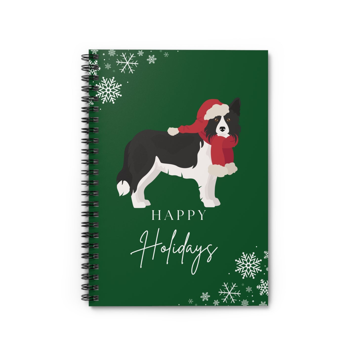 Happy Holidays Border Collie College Ruled Spiral Notebook