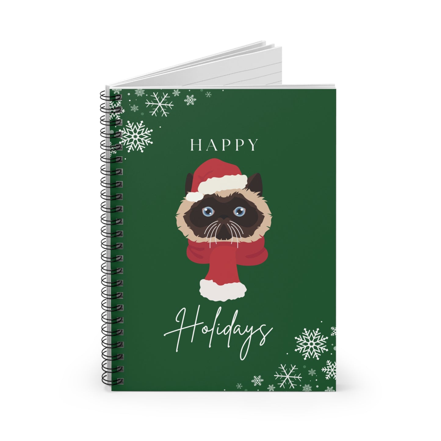 Happy Holidays Himalayan Cat College Ruled Spiral Notebook