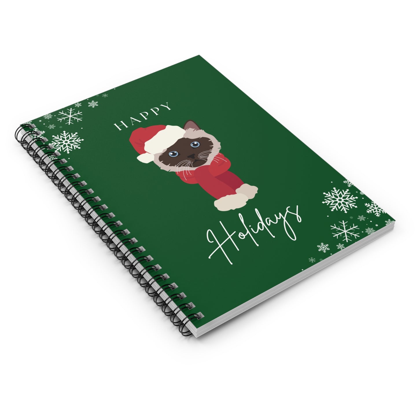 Happy Holidays Birman Cat College Ruled Spiral Notebook