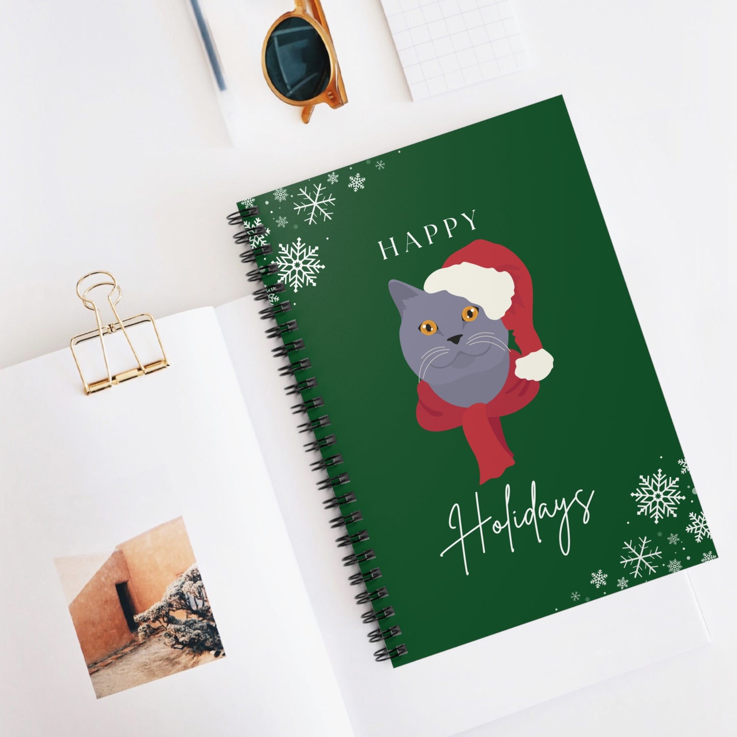 Happy Holidays British Shorthair Cat College Ruled Spiral Notebook