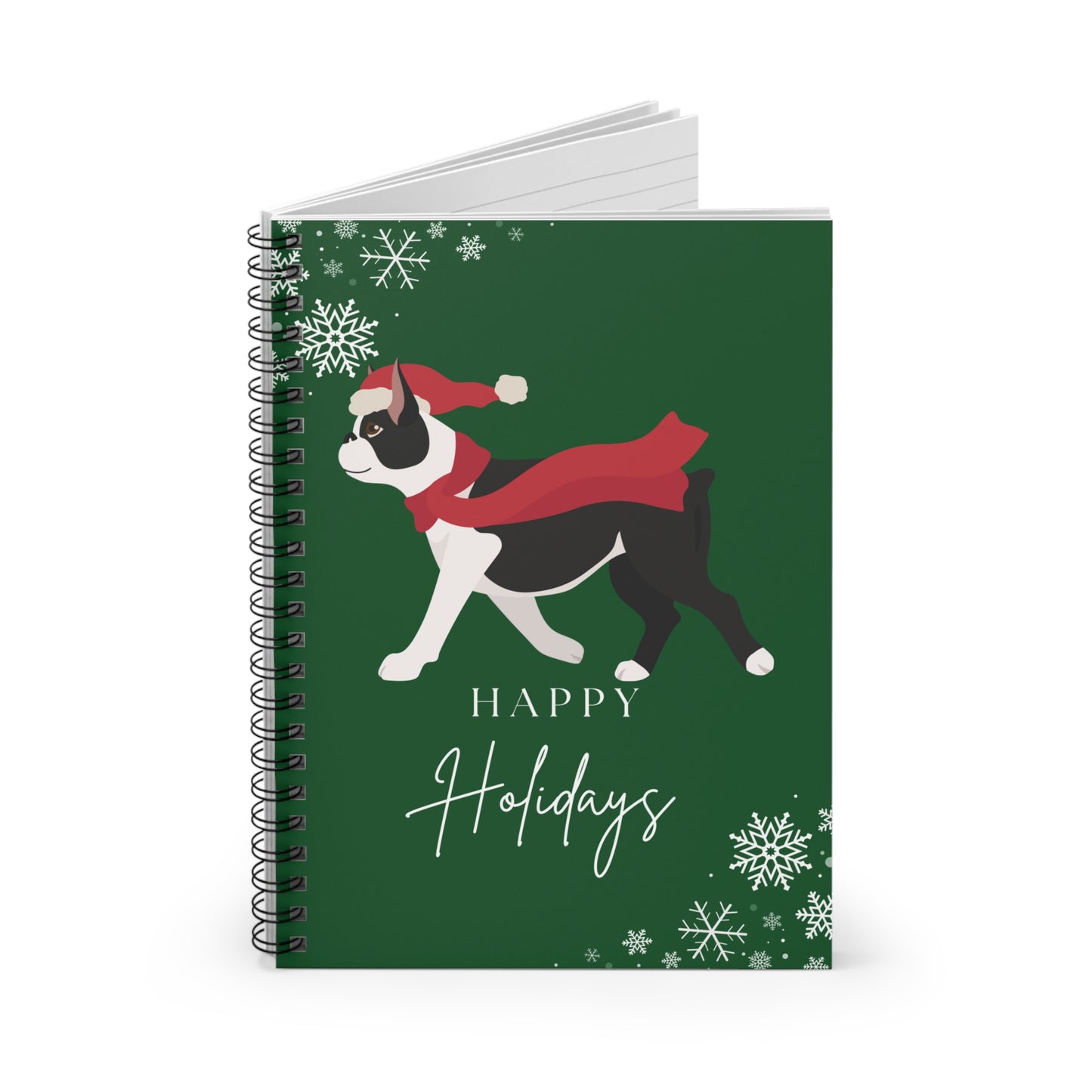 Happy Holidays Boston Terrier College Ruled Spiral Notebook