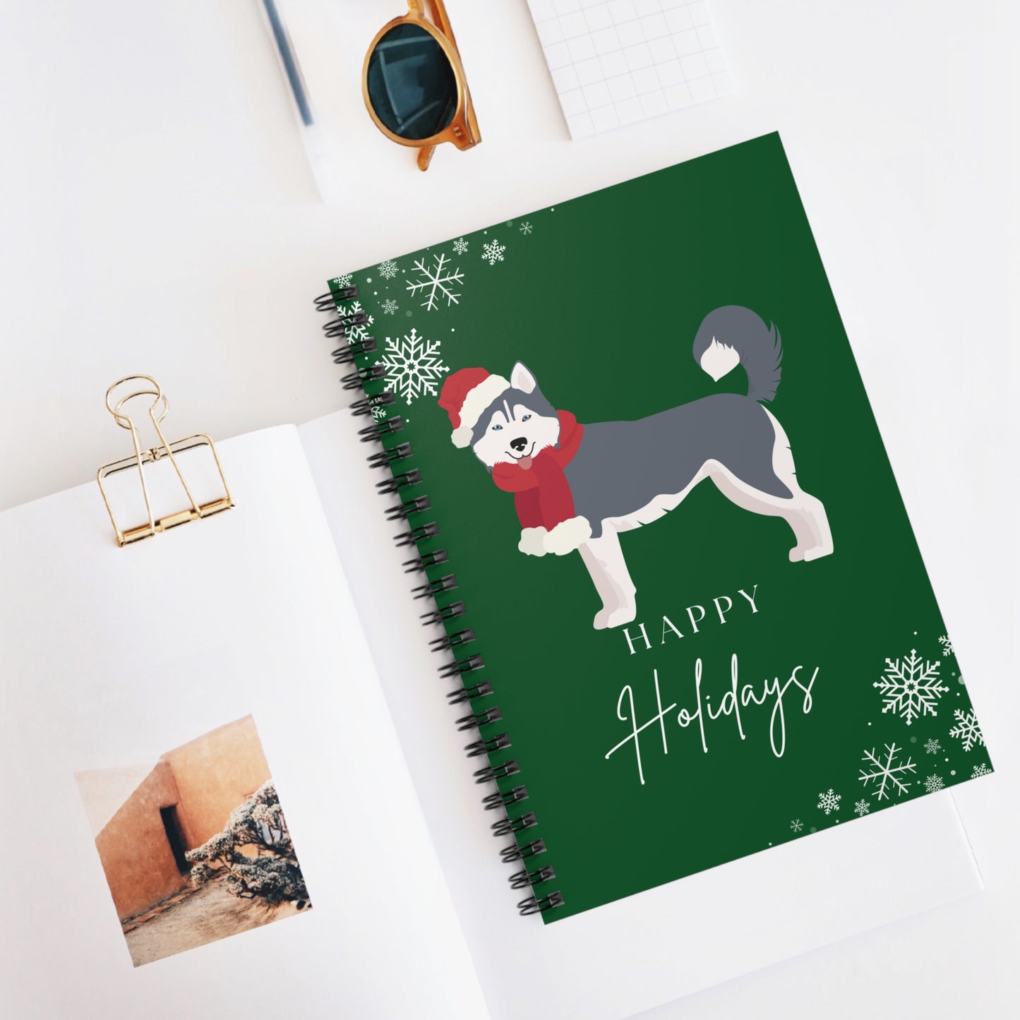 Happy Holidays Husky College Ruled Spiral Notebook