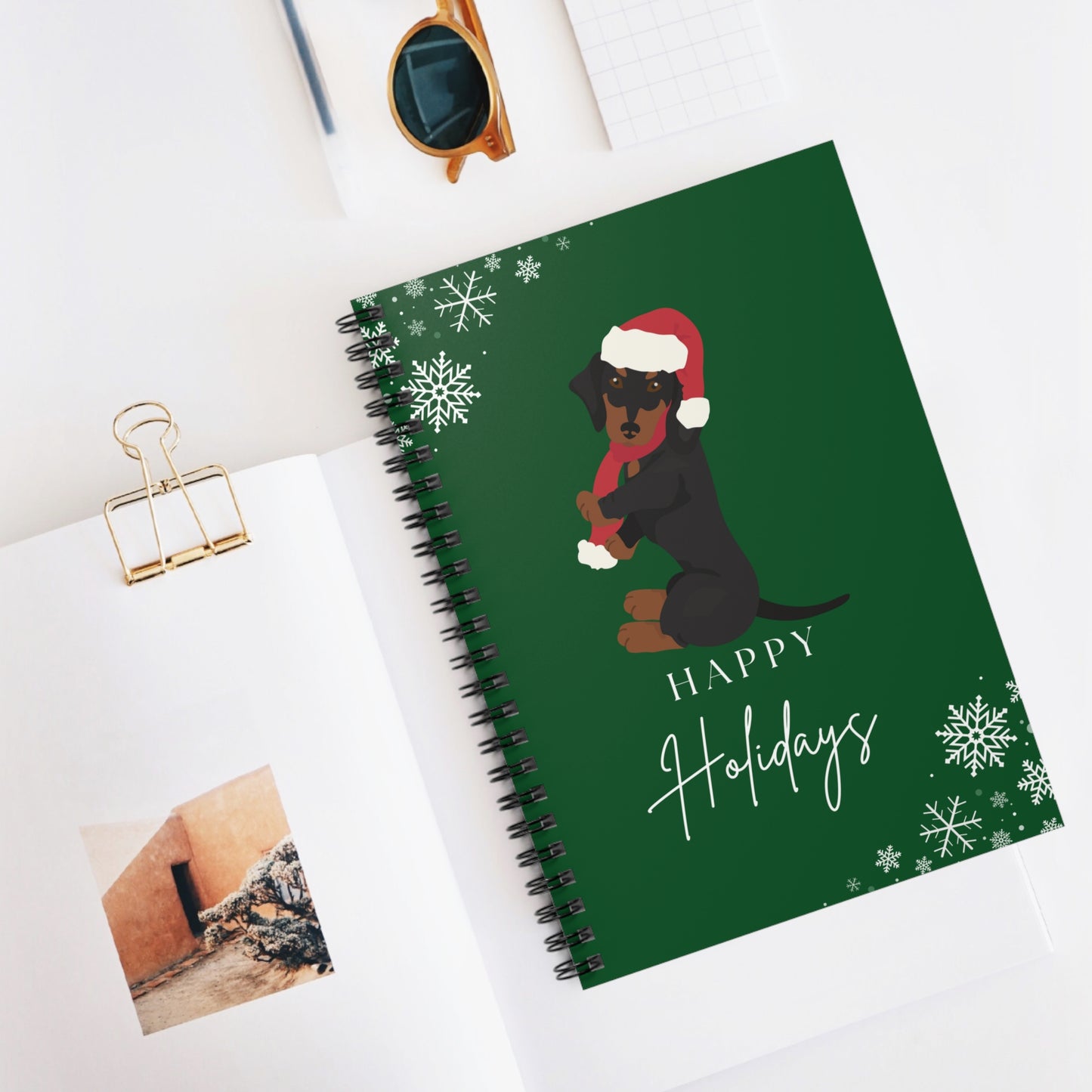 Happy Holidays Dachshund College Ruled Spiral Notebook