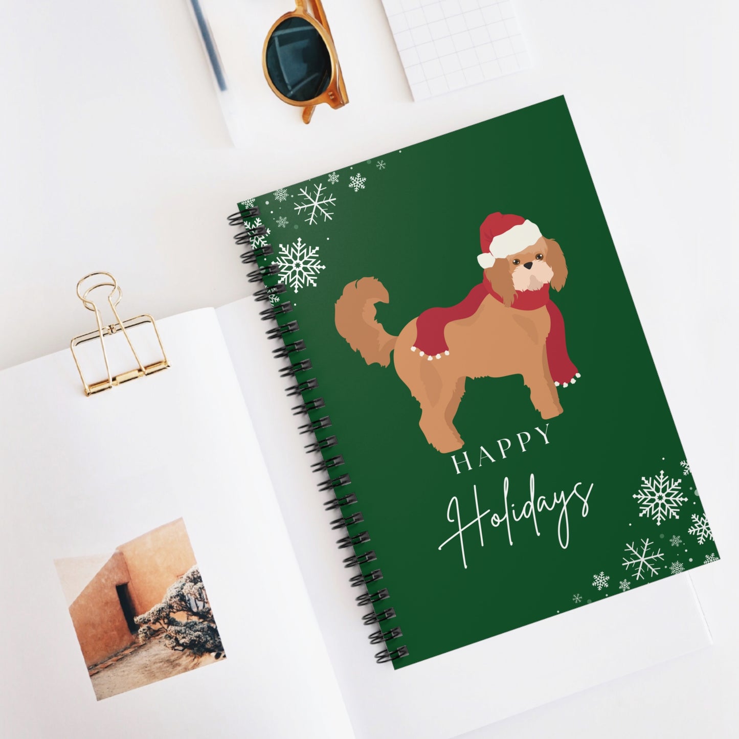 Happy Holidays Mixed Breed College Ruled Spiral Notebook