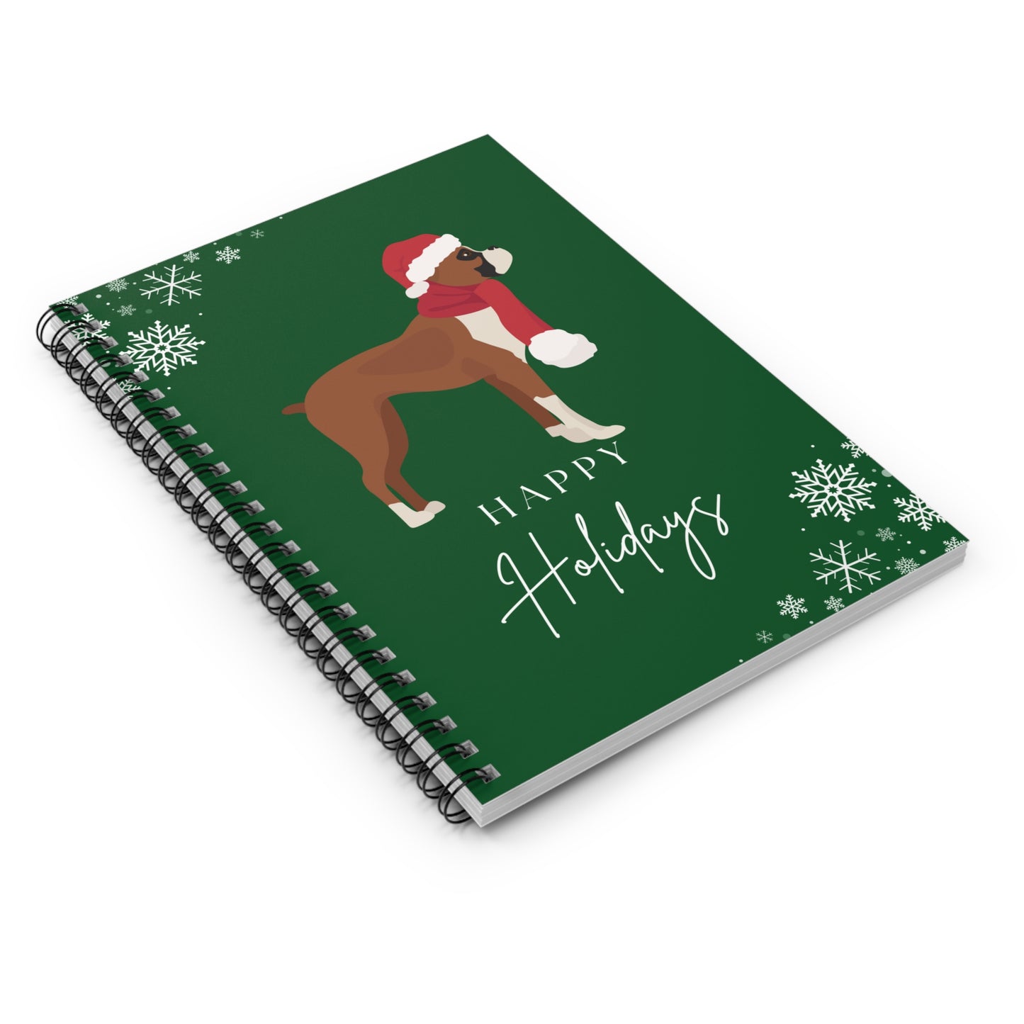 Happy Holidays Boxer College Ruled Spiral Notebook