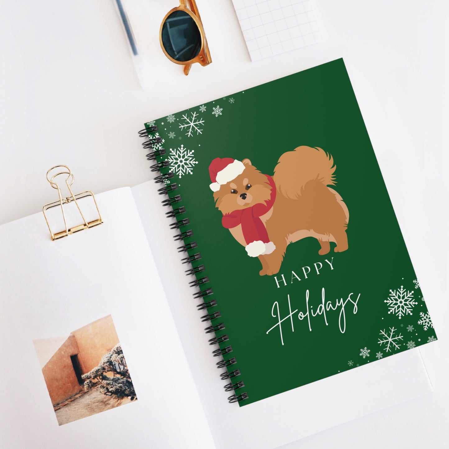 Happy Holidays Pomeranian College Ruled Spiral Notebook