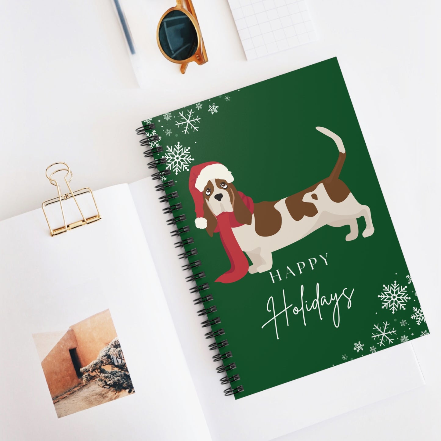 Happy Holidays Basset Hound College Ruled Spiral Notebook