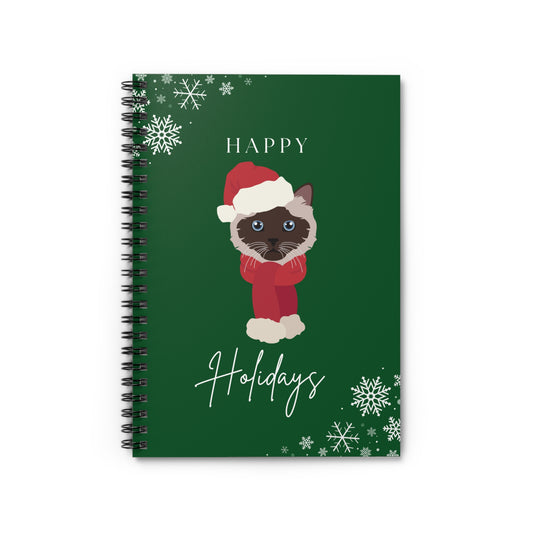 Happy Holidays Birman Cat College Ruled Spiral Notebook