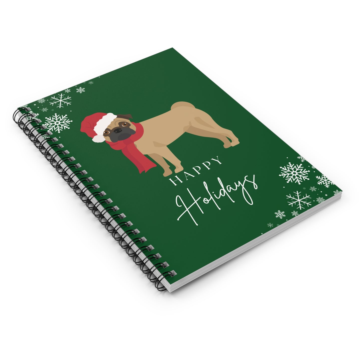 Happy Holidays Pug College Ruled Spiral Notebook