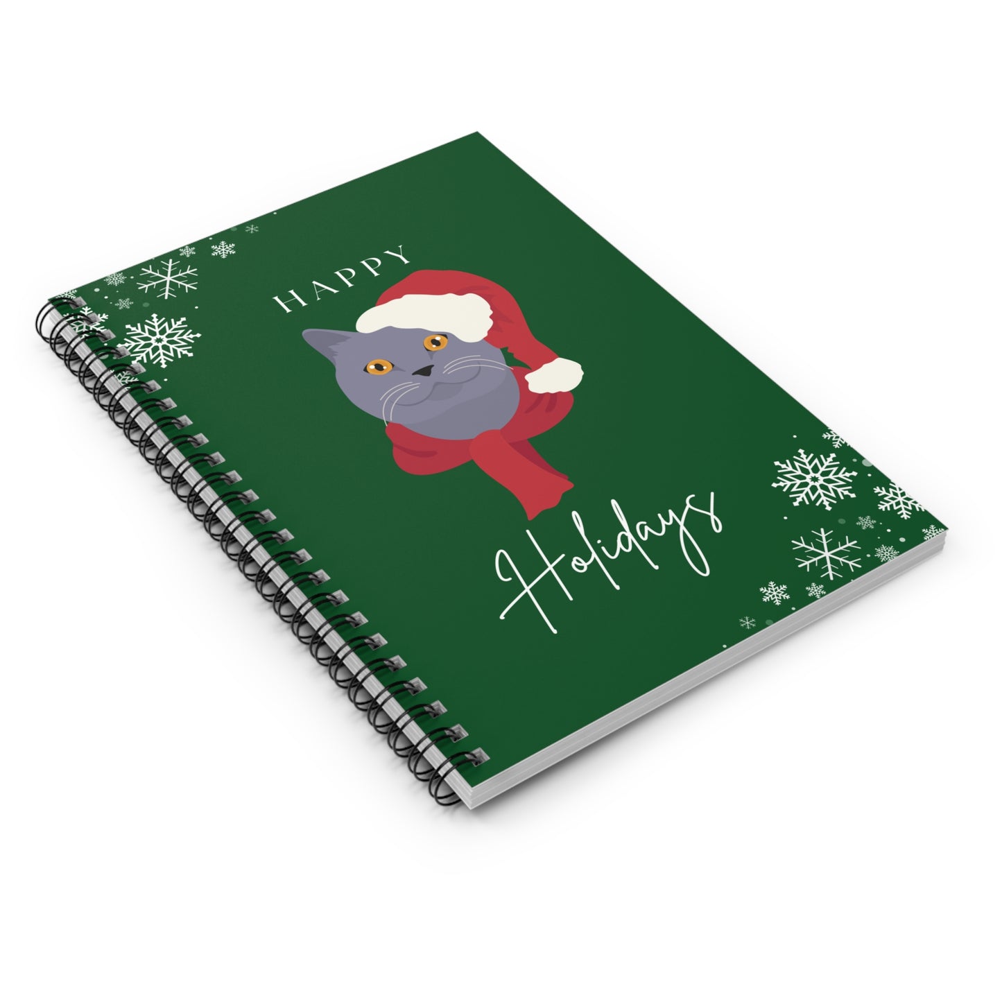 Happy Holidays British Shorthair Cat College Ruled Spiral Notebook