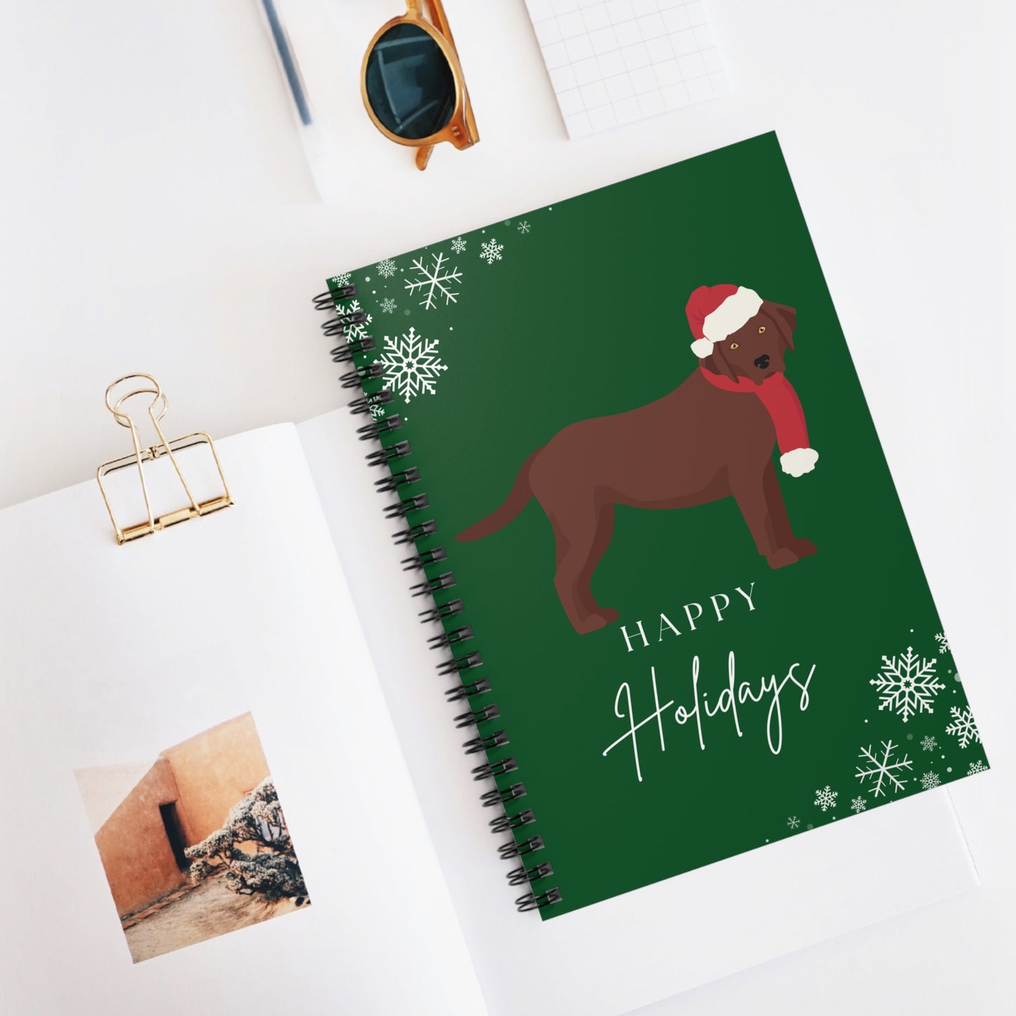 Happy Holidays Chocolate Labrador College Ruled Spiral Notebook