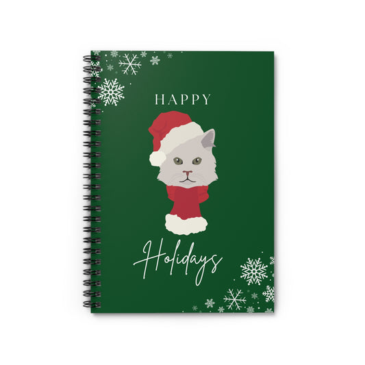 Happy Holidays Turkish Angora Cat College Ruled Spiral Notebook