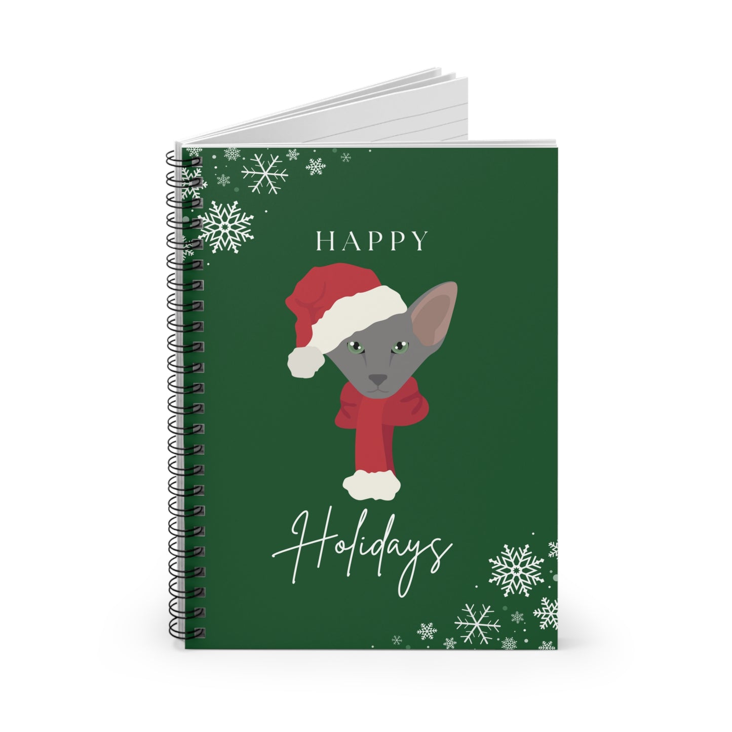 Happy Holidays Oriental Shorthair Cat College Ruled Spiral Notebook