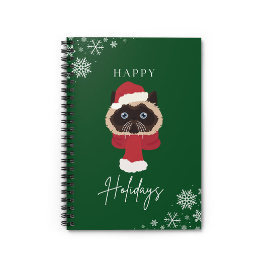 Happy Holidays Himalayan Cat College Ruled Spiral Notebook