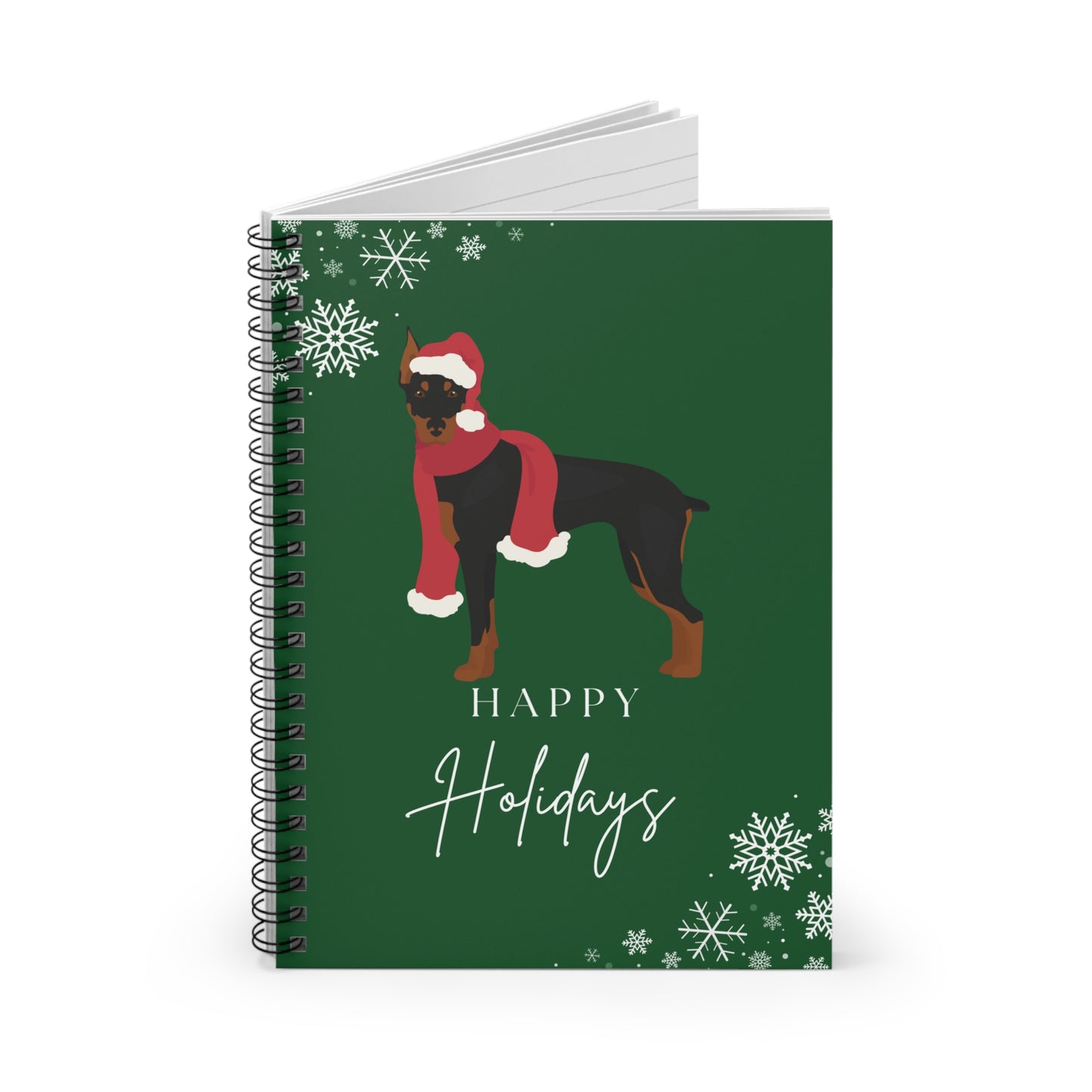 Happy Holidays Doberman Pinscher College Ruled Spiral Notebook