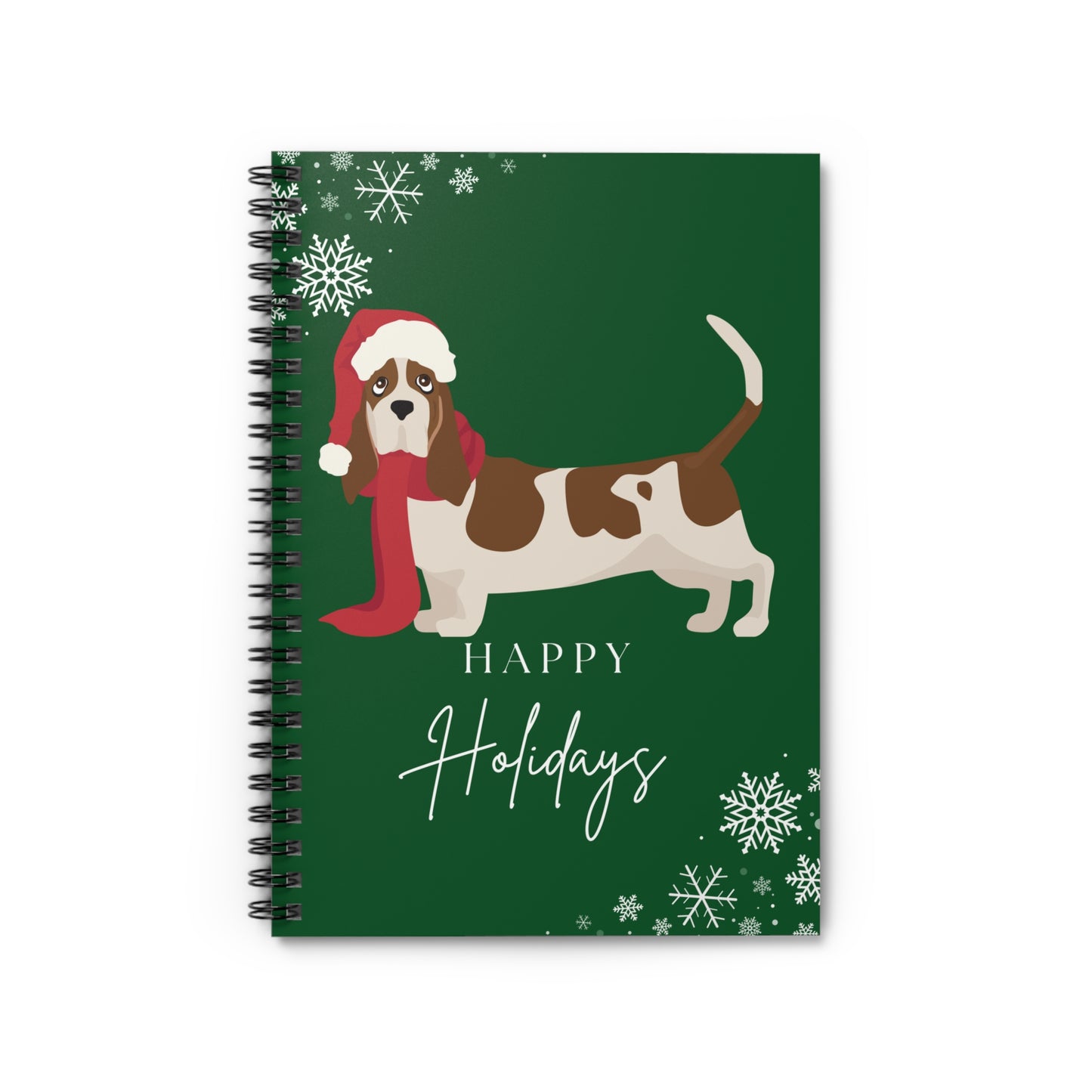 Happy Holidays Basset Hound College Ruled Spiral Notebook