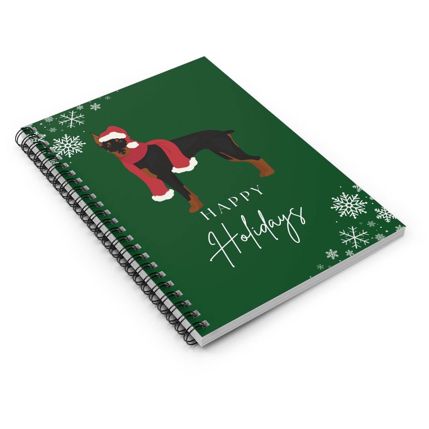 Happy Holidays Doberman Pinscher College Ruled Spiral Notebook