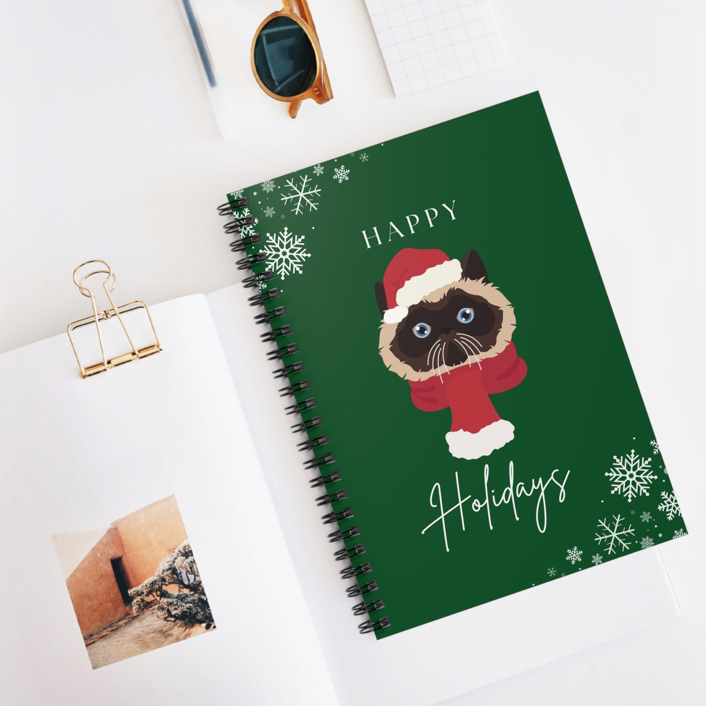 Happy Holidays Himalayan Cat College Ruled Spiral Notebook