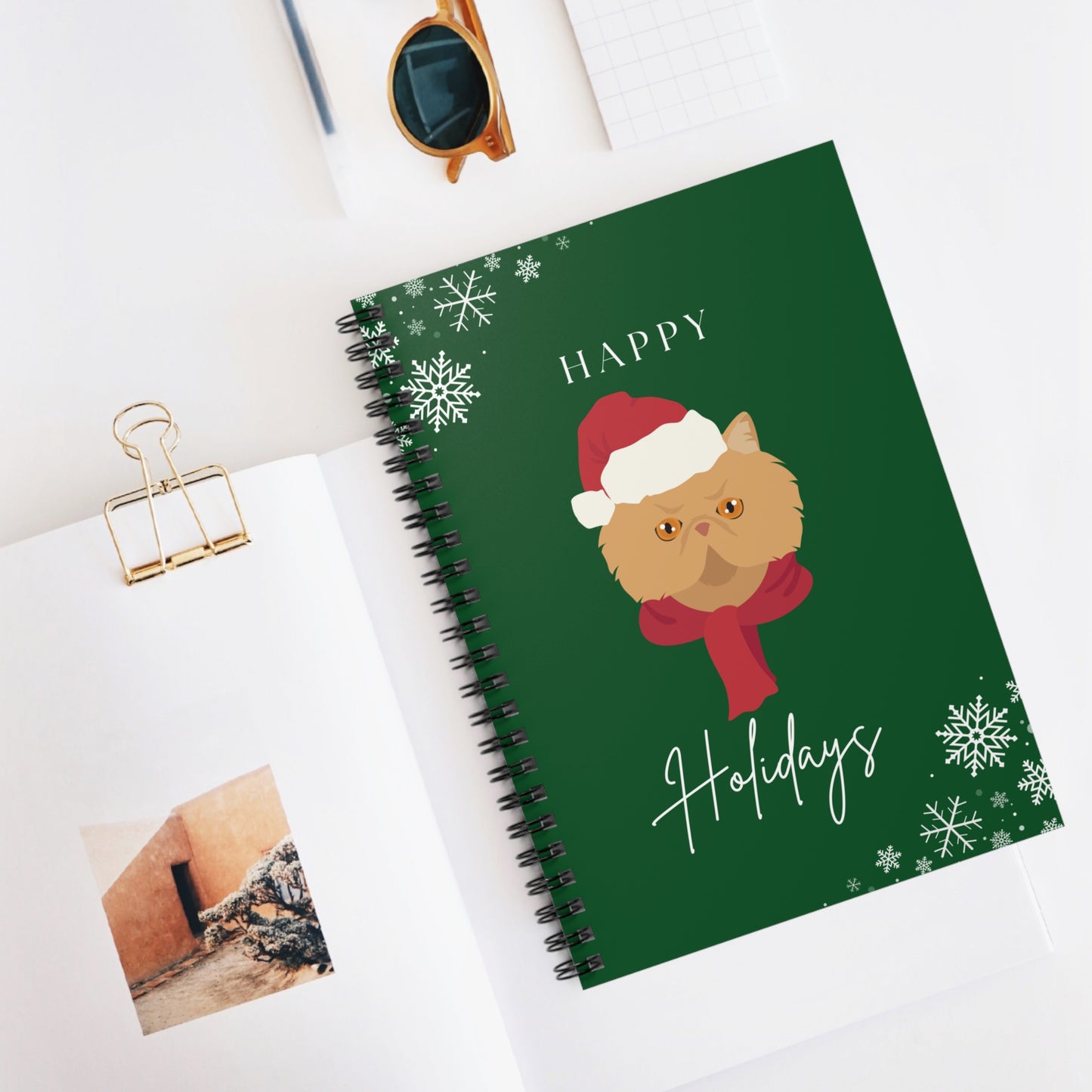 Happy Holidays Persian Cat College Ruled Spiral Notebook