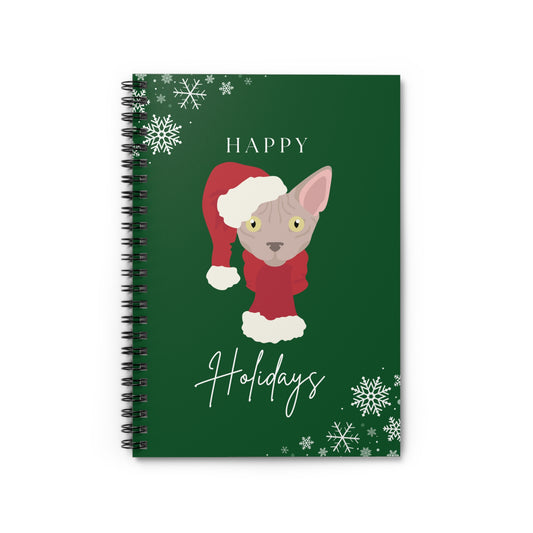 Happy Holidays Sphynx Cat College Ruled Spiral Notebook