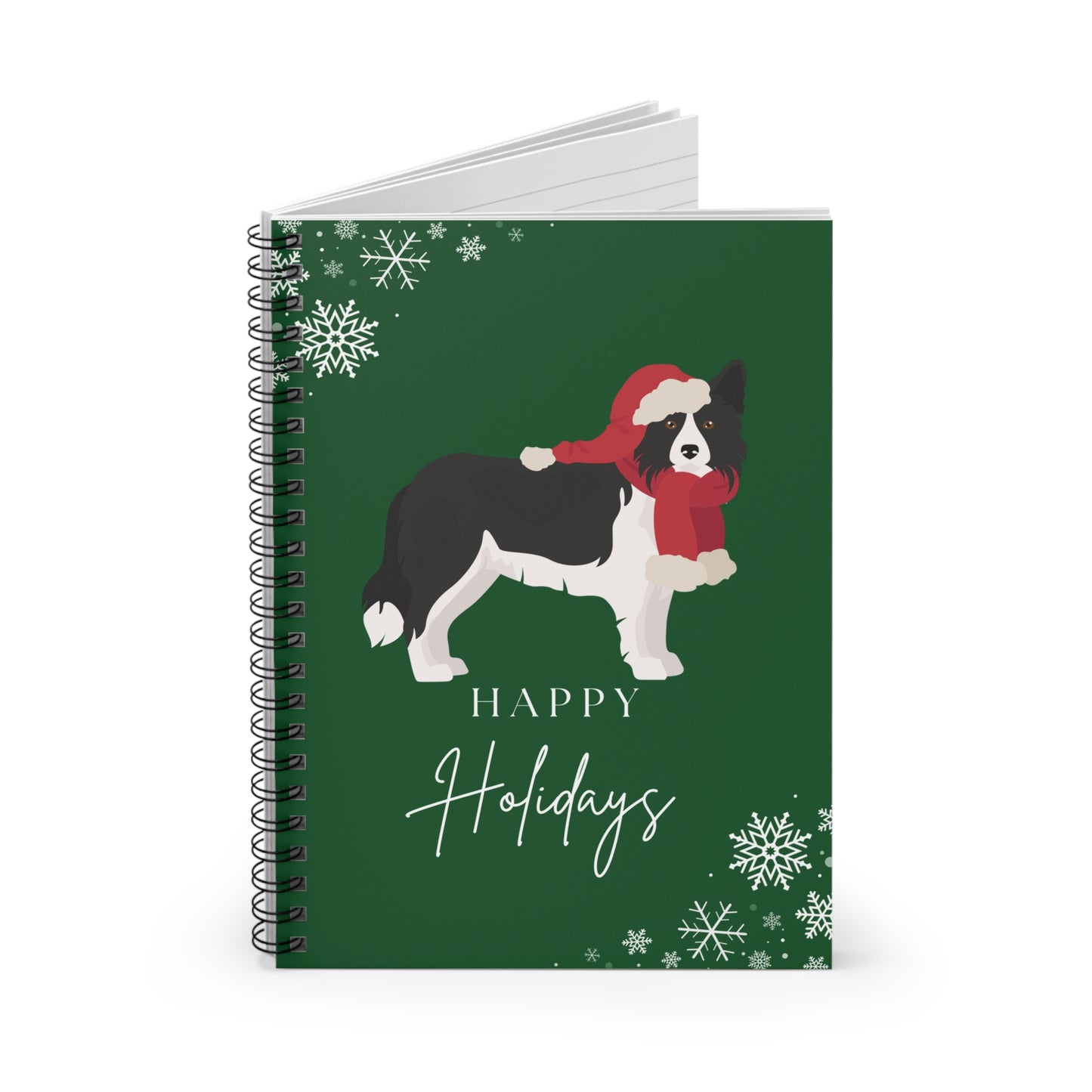 Happy Holidays Border Collie College Ruled Spiral Notebook