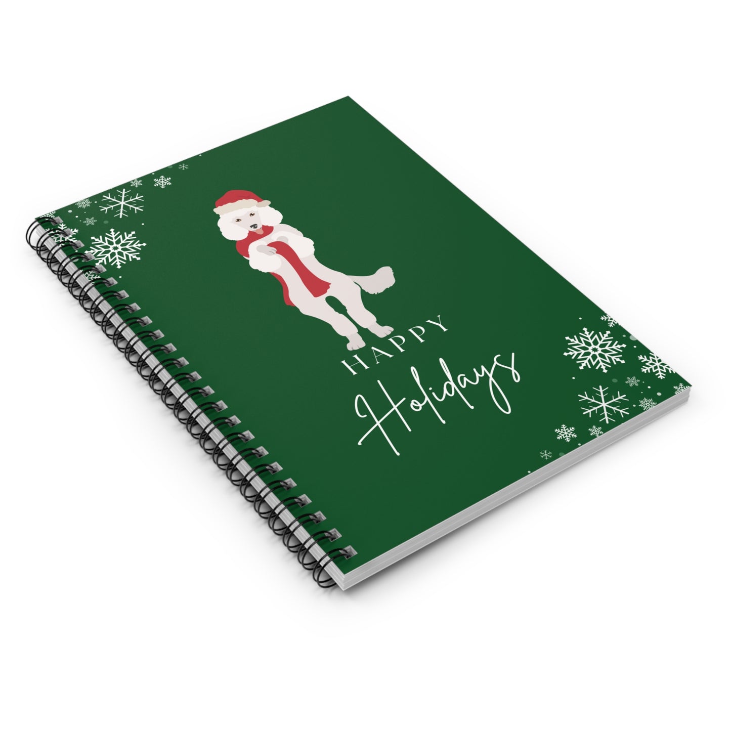 Happy Holidays Poodle College Ruled Spiral Notebook