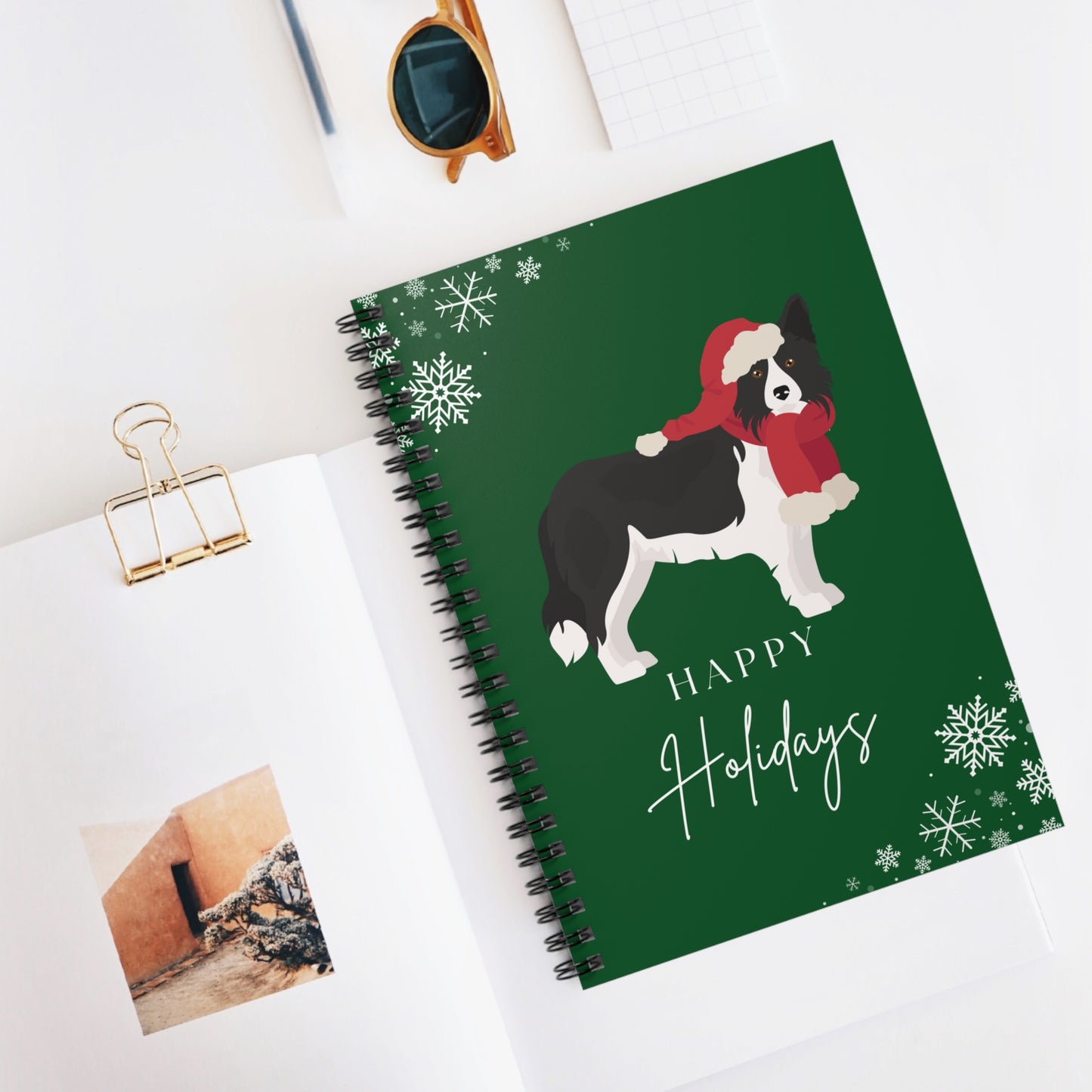 Happy Holidays Border Collie College Ruled Spiral Notebook