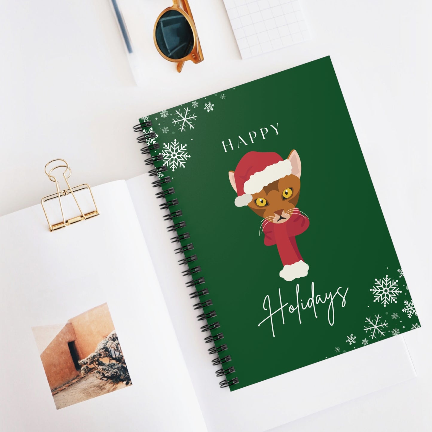 Happy Holidays Abyssinian Cat College Ruled Spiral Notebook