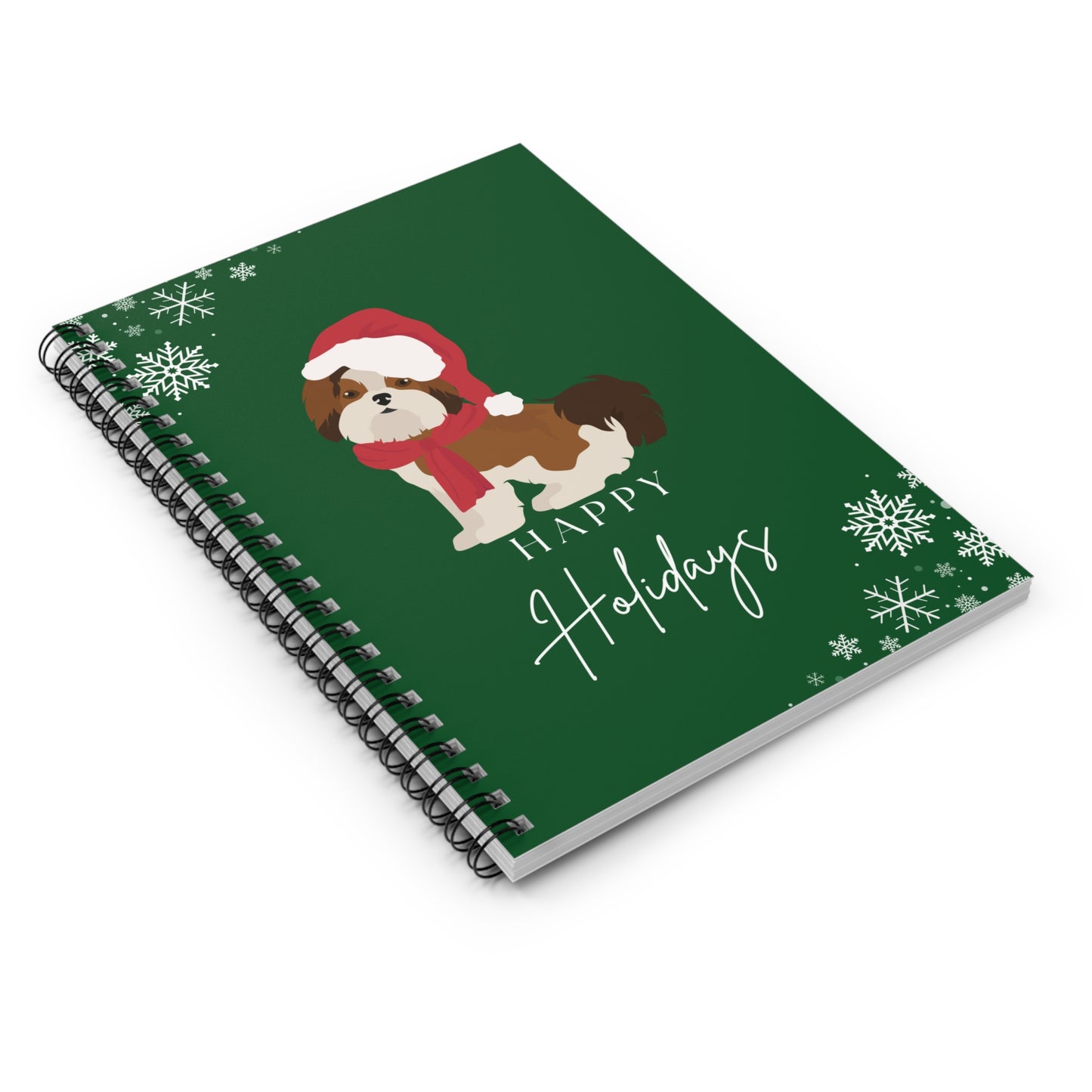 Happy Holidays Shih Tzu College Ruled Spiral Notebook