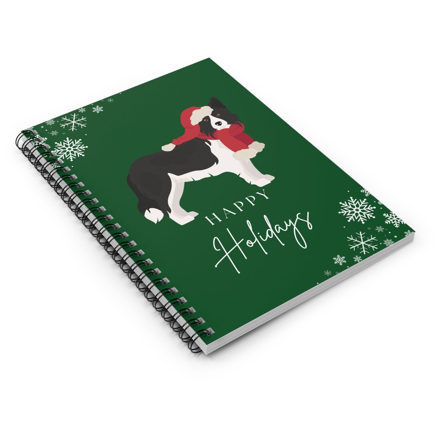 Happy Holidays Border Collie College Ruled Spiral Notebook