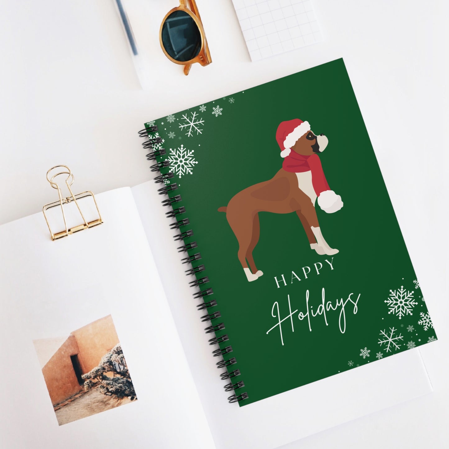 Happy Holidays Boxer College Ruled Spiral Notebook