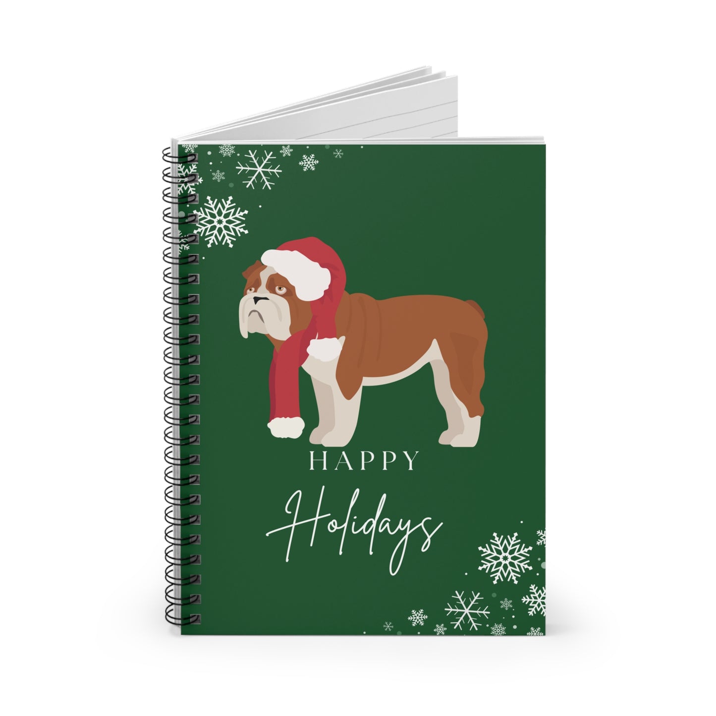 Happy Holidays Bulldog College Ruled Spiral Notebook