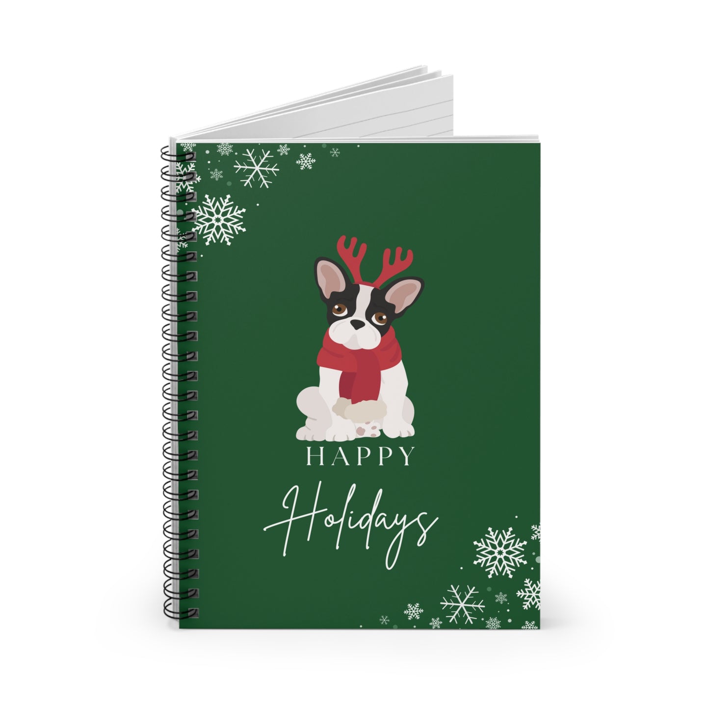 Happy Holidays Boston Terrier Puppy College Ruled Spiral Notebook