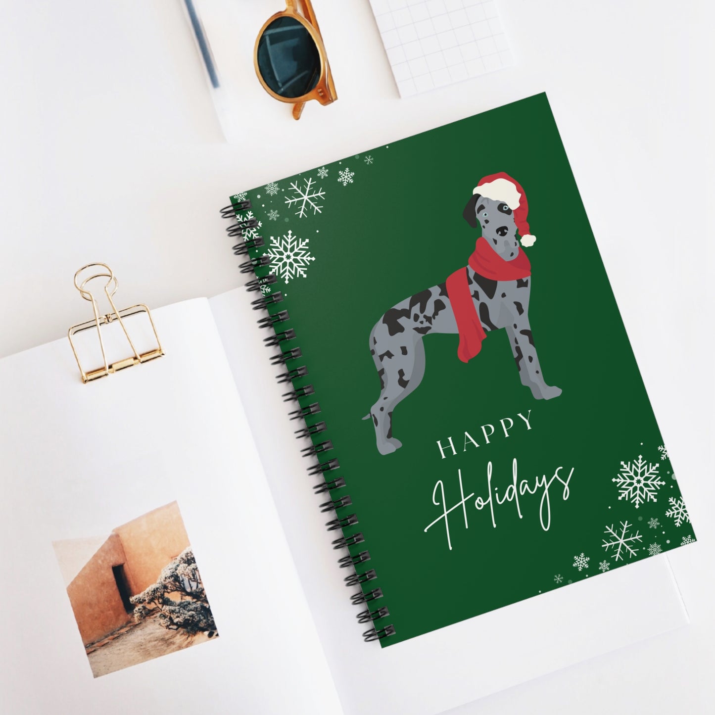 Happy Holidays Great Dane College Ruled Spiral Notebook