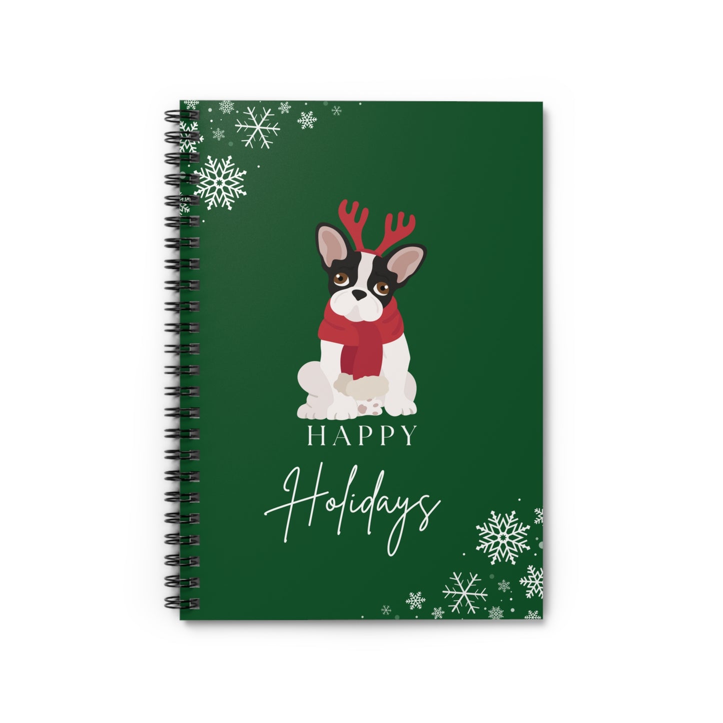 Happy Holidays Boston Terrier Puppy College Ruled Spiral Notebook