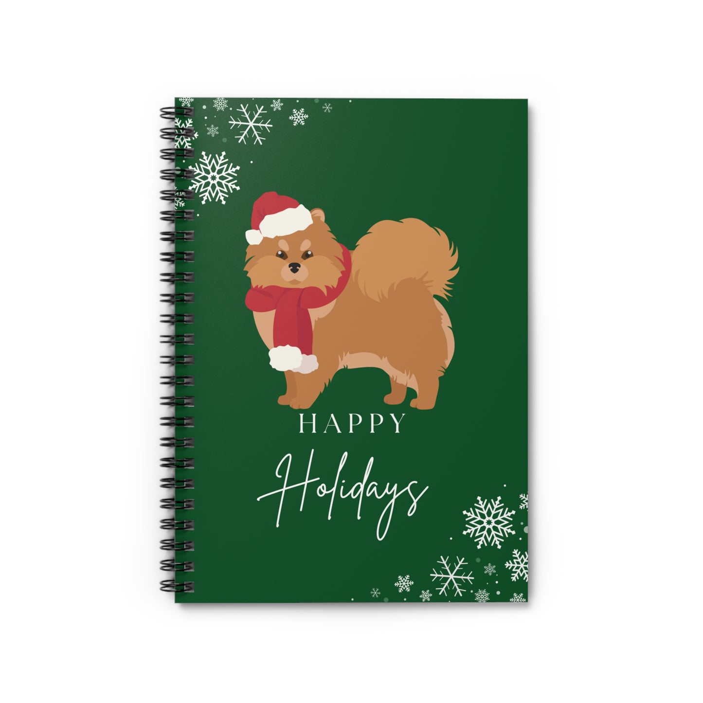 Happy Holidays Pomeranian College Ruled Spiral Notebook