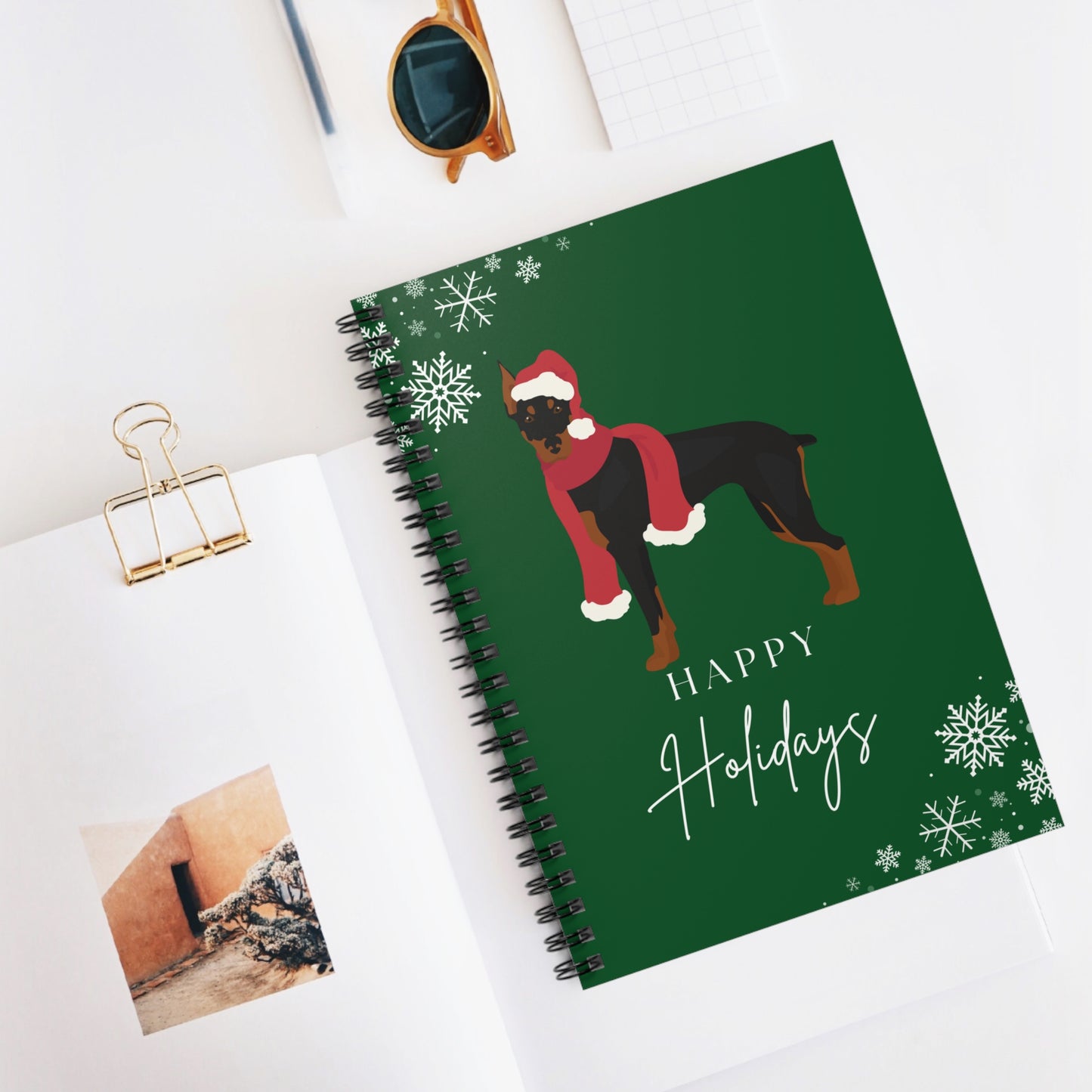 Happy Holidays Doberman Pinscher College Ruled Spiral Notebook